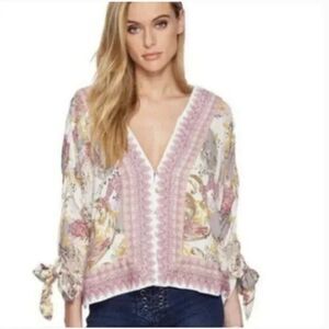 Free People Women's Catch Me If You Can XS Pink Boho Festival Tie Sleeves Top